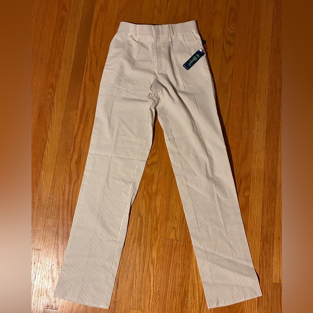 Elegant Beige Striped Dress Pants
